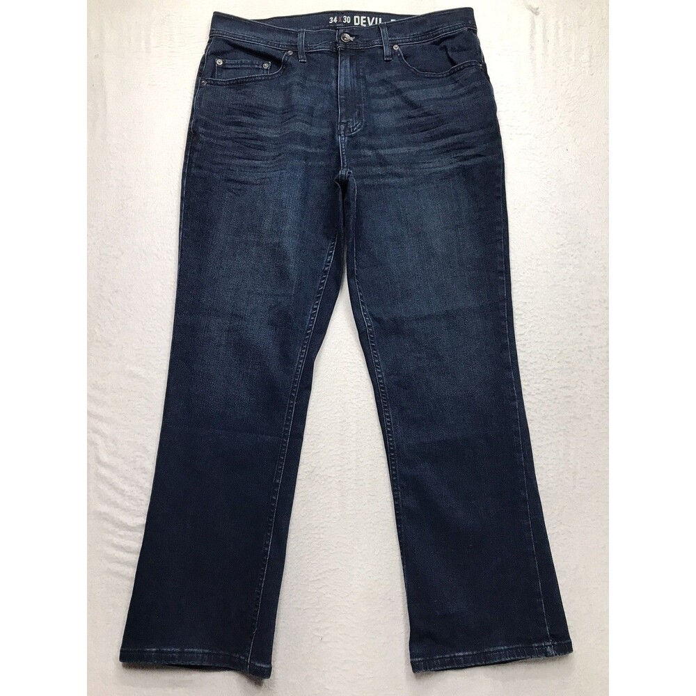 DEVIL DOG Bootcut Jeans Men 34/30 (36x30 fit) Relaxed Dark Raw Whisker Stretch